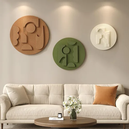Juego de arte abstracto redondo con textura 3D, 3 piezas, esculturas geométricas bohemias modernas y minimalistas para paredes, pinturas verdes de