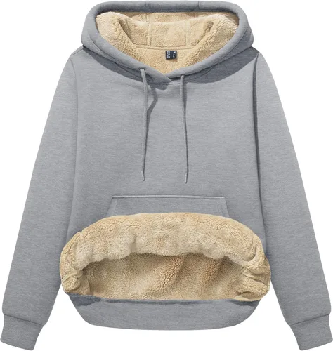 Miniatura 46 de MAGCOMSEN Sudaderas con capucha para mujer, con forro de sherpa, de vellón, para invierno, cálido, pesado, de algodón, con bolsillo