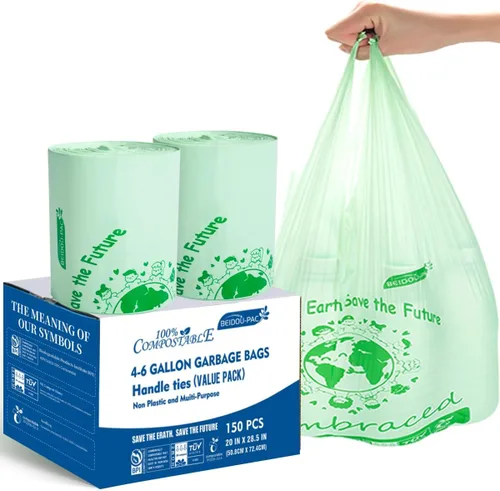 Miniatura 20 de BEIDOU-PAC Bolsas de basura compostables con solapa de 1 a 2 galones, 120 bolsas de abono pequeñas, bolsas de basura biodegradables para cocina
