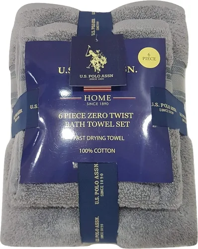 U.S. POLO ASSN. Juego de 6 toallas de alta calidad, sin torsión, 2 toallas de baño, 2 toallas de mano y 2 toallas faciales, altamente absorbentes,