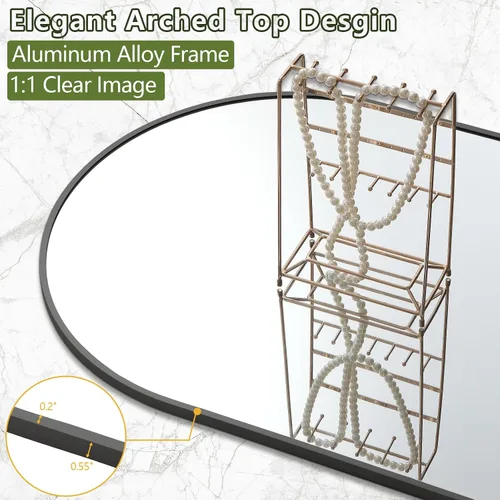 Miniatura 7 de MELOMOIR Espejo arqueado de longitud completa, 44 x 72 pulgadas, espejo de piso de gran tamaño independiente, espejo grande de cuerpo completo