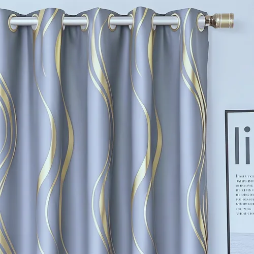 Miniatura 26 de MYRU Juego de 2 paneles de cortinas cortas de cocina para dormitorio, cortinas de rayas con estampado de aluminio para sala de estar