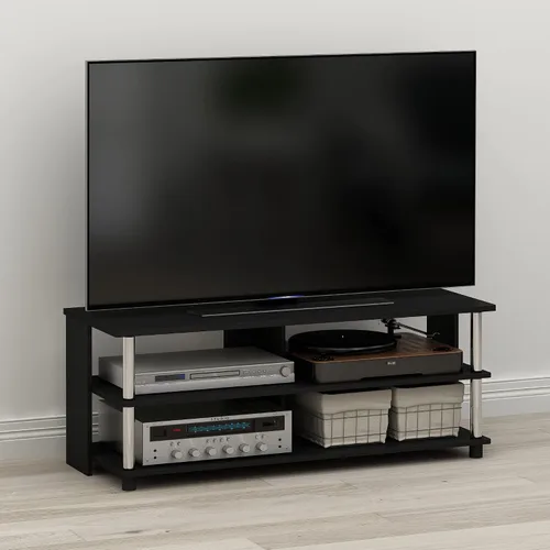 Miniatura 8 de Furinno Beginning - Soporte de TV rectangular de 2 niveles con estante abierto, consola de TV para TV de hasta 36 pulgadas, parte trasera abierta