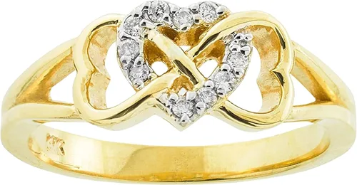 Anillo de compromiso de oro amarillo de 14 quilates con diamantes de 115 quilates acentuados con triple corazón infinito celta (color J-K, claridad