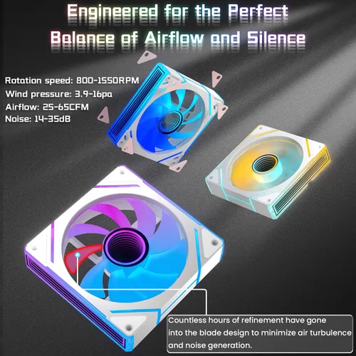 Miniatura 7 de 7 piezas de ventilador ARGB - 4 ventiladores hacia adelante + 3 ventiladores hacia atrás, 28 LED, ventilador silencioso de 4.72 pulgadas PWM