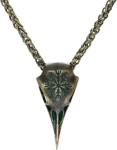 NJ - Collar de calavera de cuervo vikingo, acero inoxidable, retro, peltre y cuervos, lanza nórdica, vikingo nórdico, runa nórdica, colgante gótico,
