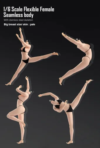 Miniatura 7 de Cuerpo súper flexible femenino a escala 1/6 con 28 articulaciones, figura de acción TPE de piel bronceadora, colección de muñecas modelo en Pálido