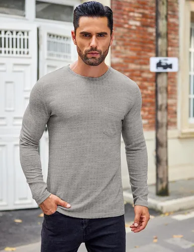 Miniatura 3 de COOFANDY Camiseta de manga larga para hombre, cuello redondo, para entrenamiento, fisicoculturismo, camiseta casual