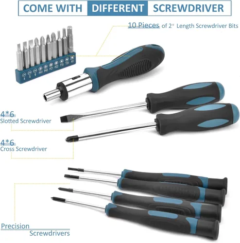 Miniatura 5 de Sundpey Kit de herramientas para el hogar, 148 piezas, juego de herramientas de reparación de mano portátil básico para el hogar con estuche, Azul
