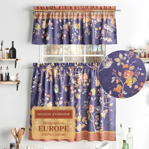 Miniatura 32 de Maison d' Hermine Juego de cortinas de cocina para ventanas, juego de cortinas de cocina 100% algodón, cenefas para el hogar [2 niveles
