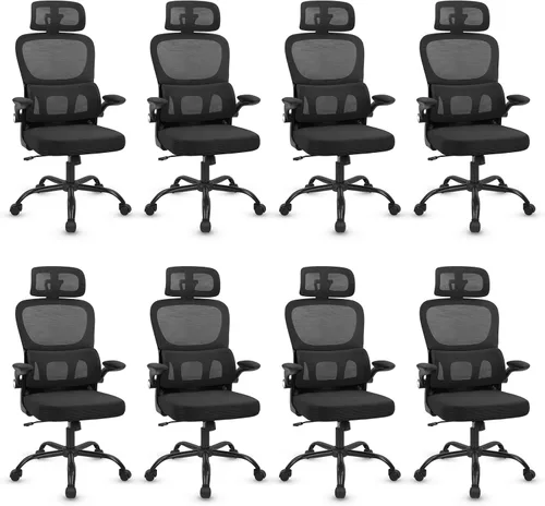 Miniatura 12 de CLATINA Silla ergonómica de escritorio de oficina con reposacabezas ajustable y soporte lumbar, brazos abatibles, respaldo alto, sillas ejecutivas