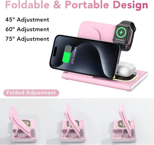 Miniatura 50 de Estación de carga 3 en 1 para iPhone 17 - Cargador inalámbrico para productos Apple para iPhone 17 16 15 14 13 12 11 Pro Max - Estación de carga Azul