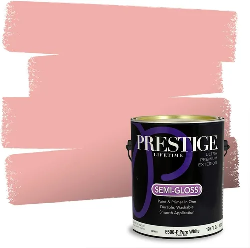 Miniatura 220 de Prestige Paints E100-T-SW6591 Pintura exterior e imprimación en uno, 1 galón, plano, combinación comparable de Sherwin Williams Amaryllis, 1 galón