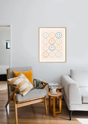 Miniatura 6 de Póster de cara feliz, decoración de habitación estética retro pastel, arte de pared de los años 60 y 70, decoración de pared moderna