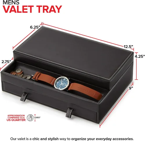 Miniatura 2 de Stock Your Home Bandeja valet para hombre, joyero para hombre, organizador y almacenamiento de mesita de noche, organizador de mesita de noche, caja