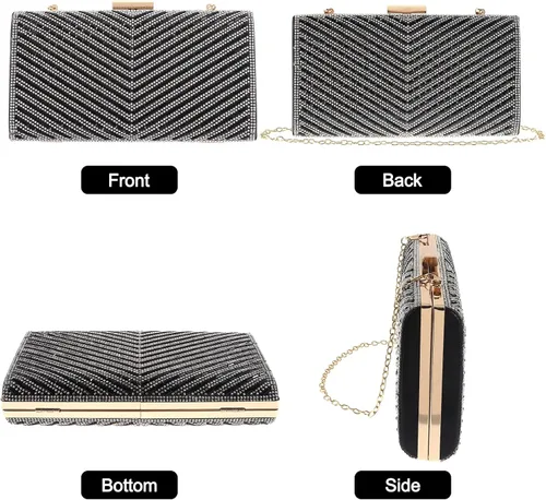 Miniatura 4 de Bolso de mano con diamantes de imitación brillantes, cierre de metal, bolsa de noche, banquete, fiesta, bolsa cruzada para mujer