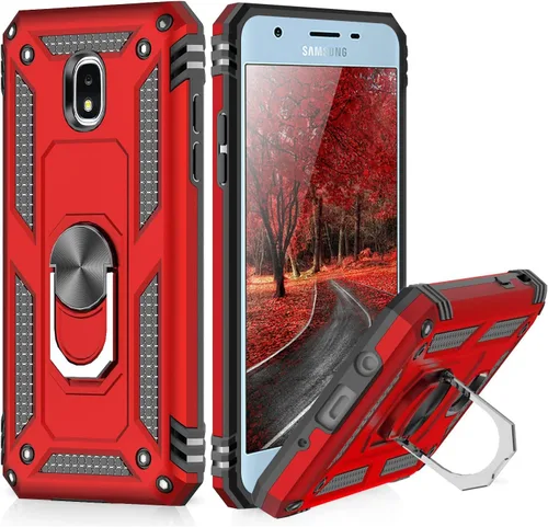 Miniatura 8 de TJS Funda para teléfono compatible con Samsung Galaxy J7, anillo de metal magnético con soporte protector (negro)
