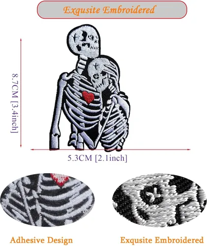 Miniatura 2 de Parche de calavera para parejas con parche para planchar con calor rojo, bordado de esqueleto punk, para mochilas, ropa, sombreros, bolsas, jeans
