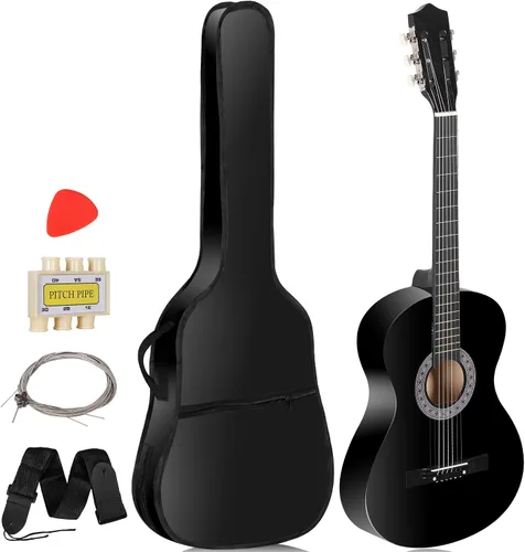 Miniatura 6 de Guitarra acústica de 6 cuerdas de 38 pulgadas con correa para la bolsa de transporte, juego de cuerdas extra para principiantes, niños, niñas, Azul