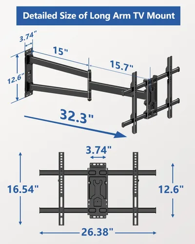 Miniatura 8 de FORGING MOUNT Montura de pared para TV de brazo largo para esquinas para televisores de 32 a 75 pulgadas, soporte de TV articulado de movimiento
