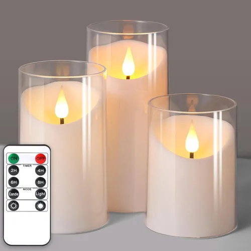 Miniatura 12 de NURADA Velas sin llama con temporizador remoto: vela de pilar LED de mecha 3D que funciona con pilas, juego de velas falsas de acrílico irrompible