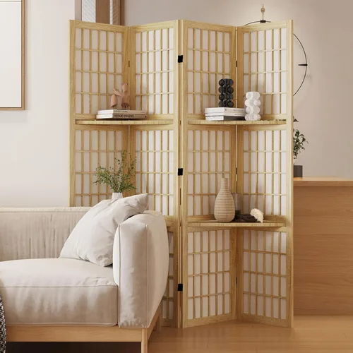 Miniatura 8 de Divisor de habitación, pantalla plegable de madera estilo Shoji japonés de 66.9 pulgadas de alto con bisagras dobles para decoración del hogar