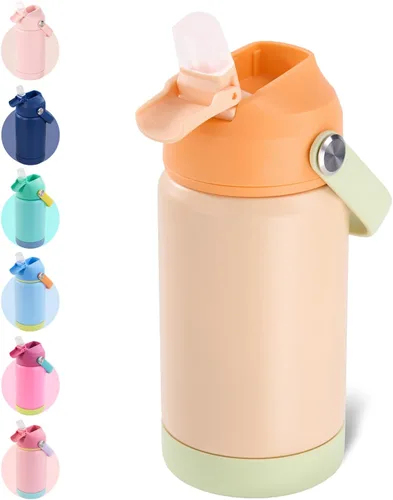 Miniatura 21 de Kerilyn - Botella de agua para niños, de acero inoxidable, con pajilla a prueba de fugas, con aislamiento térmico, libre de bisfenol A, unisex