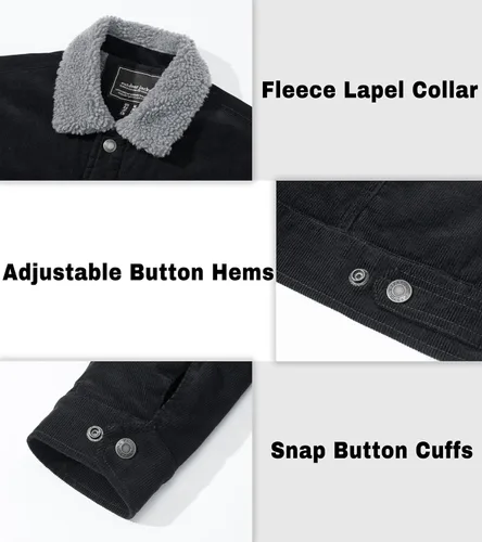 Miniatura 6 de EKLENTSON Chaquetas de pana para hombre, con forro de sherpa, abrigo de invierno térmico cálido, chaqueta de forro polar casual con solapa