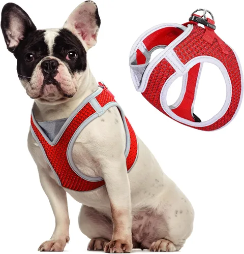 Miniatura 12 de KZA308 Arnés reflejante con cuello en V de malla para perro, sin jalones, facilita el paseo, ajuste rápido, cómodo, con velcro ajustable
