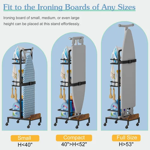 Miniatura 7 de Soporte para tabla de planchar, soporte para plancha y tabla de planchar sin montaje en la pared, carrito de organización y almacenamiento