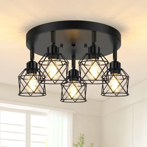 Miniatura 8 de Baocuz Lámpara de techo semiempotrada de níquel cepillado de 3 luces, luminarias de cocina ajustables montaje al techo base E26, luces de techo