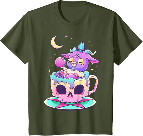 Miniatura 10 de Kawaii Pastel Goth Cute espeluznante Pentáculo Baphomet - Camiseta de cabra, Negro