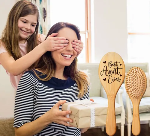 Miniatura 5 de Regalos para tía, cepillo de pelo personalizado, peine de madera natural, aniversario de boda, feliz día de la madre, día de San Valentín