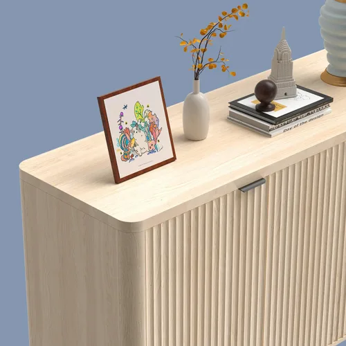 Miniatura 7 de Armario buffet, aparador grande de 63 pulgadas con almacenamiento, aparador moderno acanalado con 4 puertas, gabinete de almacenamiento de madera