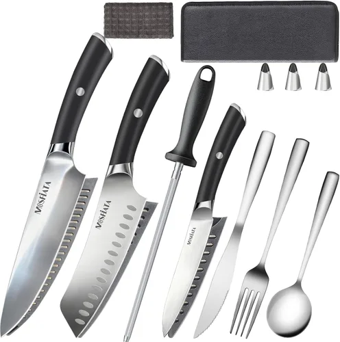 Miniatura 17 de MOSFiATA Juego de 6 cuchillos, juego de cuchillos japoneses de acero inoxidable para cocina con bolsa de almacenamiento de tela Oxford, apto