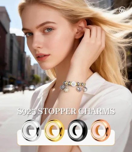 Miniatura 2 de GW Abalorios redondos de plata de ley 925 para pulseras de dijes para mujeres