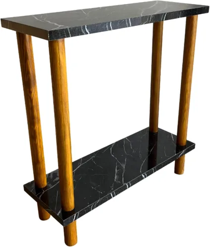 Miniatura 8 de Narrow Small Places - Mesa auxiliar moderna de mármol sintético para sofá sala de estar, mesa auxiliar minimalista delgada de 2 niveles con estante