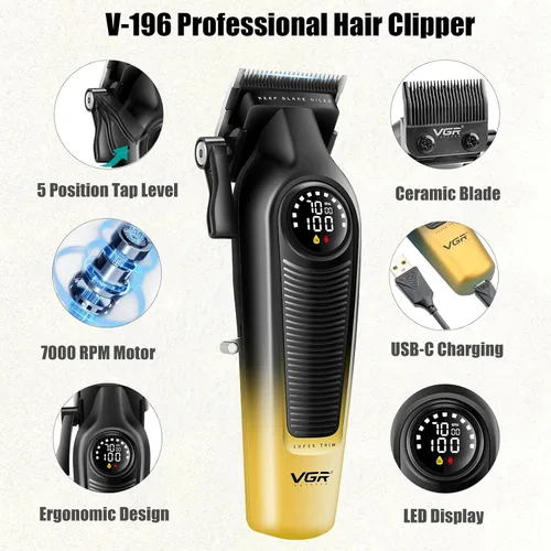 Miniatura 5 de VGR Juego de cortapelos para hombres y recortadora de cabello, combo de peluquero inalámbrico con pantalla LED, cuchillas de cerámica y titanio
