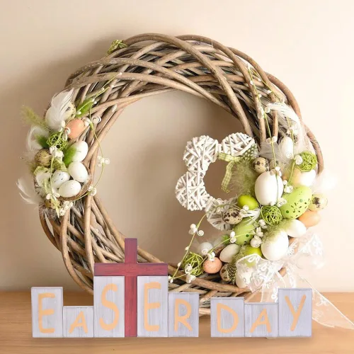 Miniatura 3 de Ovootok Letreros de Bloques de Madera de Navidad, Letrero de Mesa de Madera de Granja de Doble Cara, Decoraciones de Pascua de Escritorio Bandeja