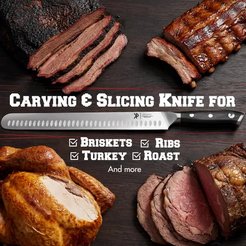 Miniatura 4 de Kitchen perfection Cuchillo de Brisket de 12 pulgadas para tallar y cortar carne - Borde Granton de acero alemán ultra afilado de alta calidad