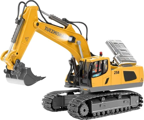 Excavadora de control remoto para niños, excavadora RC con 2 baterías recargables, luces de pala de metal y sonidos de 2.4 GHz, mejor juguete de