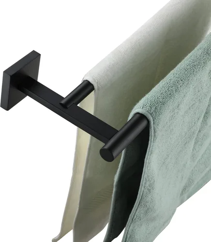 KOKOSIRI Toalleros dobles de 32 pulgadas para baño, color negro mate, soporte para toallas de baño de 32 pulgadas para pared de baño, acero