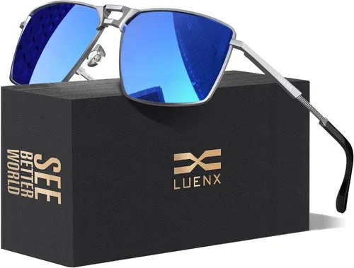 Miniatura 11 de LUENX Gafas de sol rectangulares de aviador para hombre, lentes polarizadas cuadradas con protección UV 400