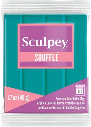 Sculpey Soufflé - Arcilla de horno de polímero para horno, vidrio de mar, verde azulado, no tóxico, barra de 1.7 onzas, ideal para hacer joyas,