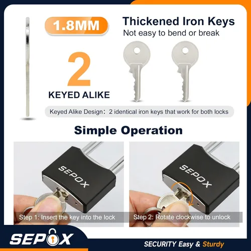 Miniatura 7 de SEPOX® Twins - Candados para exteriores resistentes a la intemperie de 1-9/16 pulgadas con la misma llave, grillete largo, cerradura de acero 2 pzas