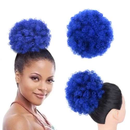 Miniatura 28 de Yinmei Baibian Extensiones de Cabello Sintéticas de Moño con Cordón Afro Rizado Crespo Degradado Marrón Tamaño Grande Peinado Recogido para Mujeres