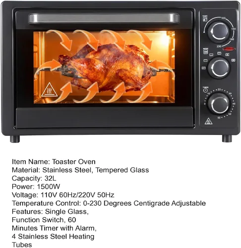 Miniatura 9 de Horno de encimera combinado de freidora de vapor y aire de 34 cuartos de galón / 32 litros, 1500 W, horno tostador multifuncional con temporizador