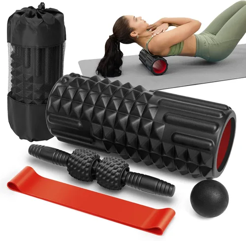 Juego de rodillos de espuma 5 en 1, rodillo de espuma para piernas, rodillo muscular, bola de masaje, banda de resistencia para terapia física y