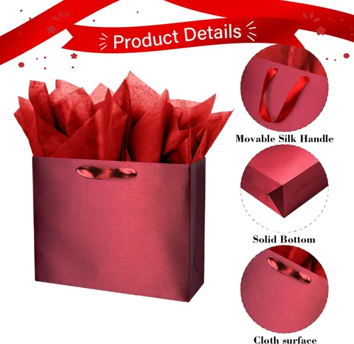 Miniatura 3 de Bolsa de regalo beige con papel de seda de color sólido sedoso para mujeres y hombres, boutique, cumpleaños, aniversario, boda, 13 pulgadas