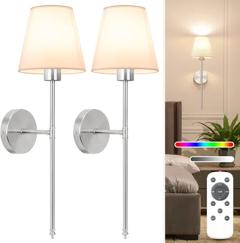 Miniatura 10 de NIORSUN Juego de 2 apliques de pared con pilas de 13.8 pulgadas, luces de pared recargables negras con bombillas desmontables regulables de 10400